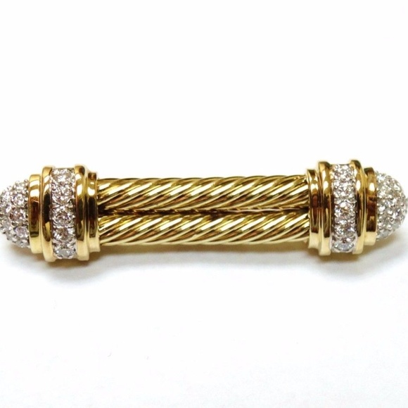 David Yurman 14K Gold Cable Diamond Brooch Pin - Picture 1 of 6